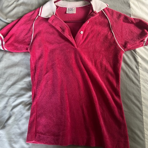 Vintage Pink Terry Cloth Tennis Collared Polo M - Picture 5 of 6